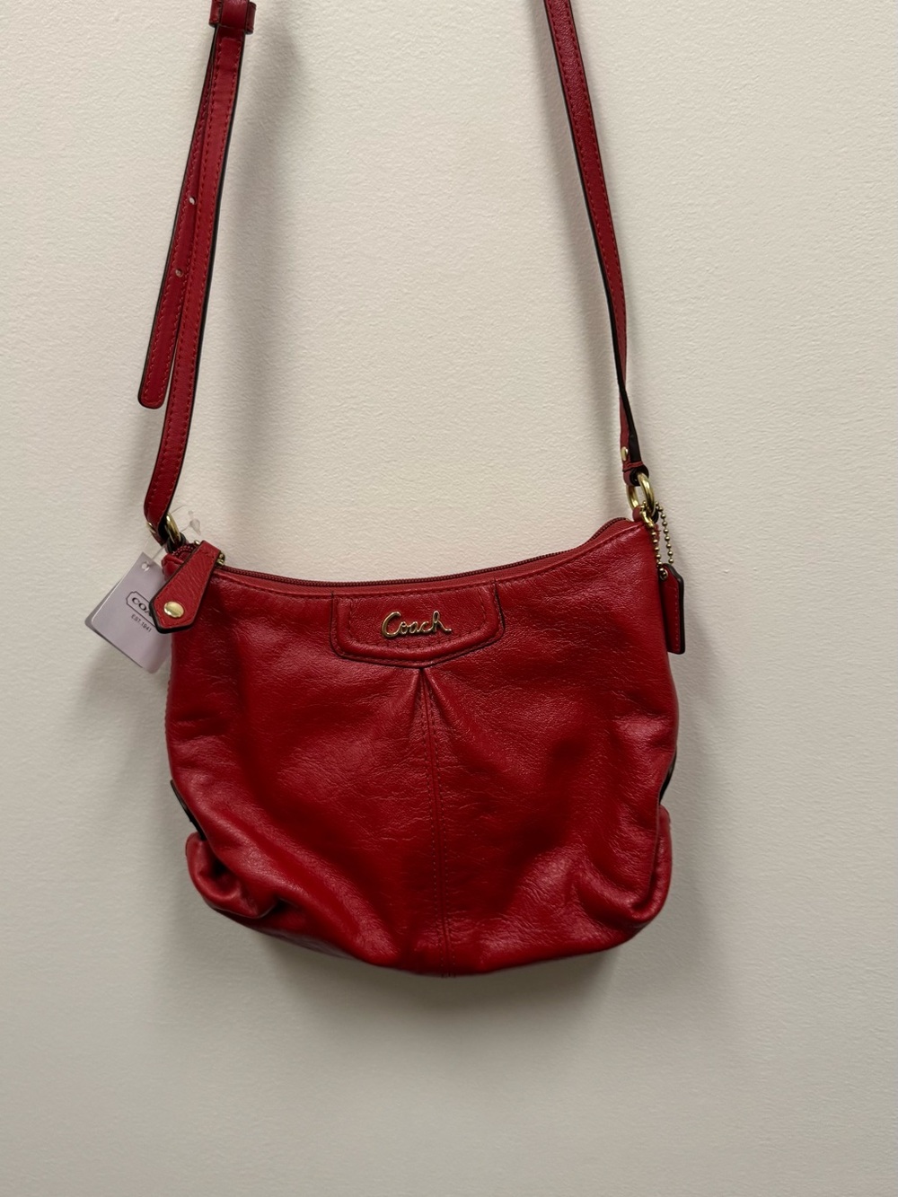 Coach Red Leather Shoulder Bag with Gold Hardware